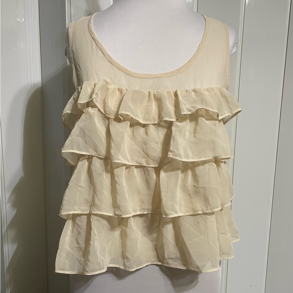 Sheer ruffled baby doll tank, small, American Rag, cream, sheer, EUC